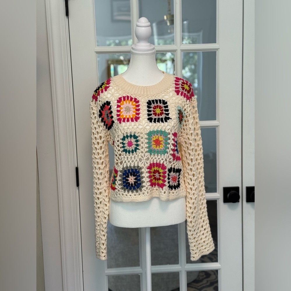 Debut Multicolor Crochet Granny Square Women's Sweater